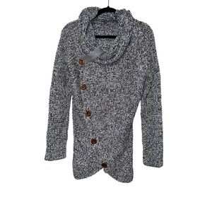 Womens Cozy Knit Cardigan Sweater Cowl Neck Asymmetrical Button Front Size L